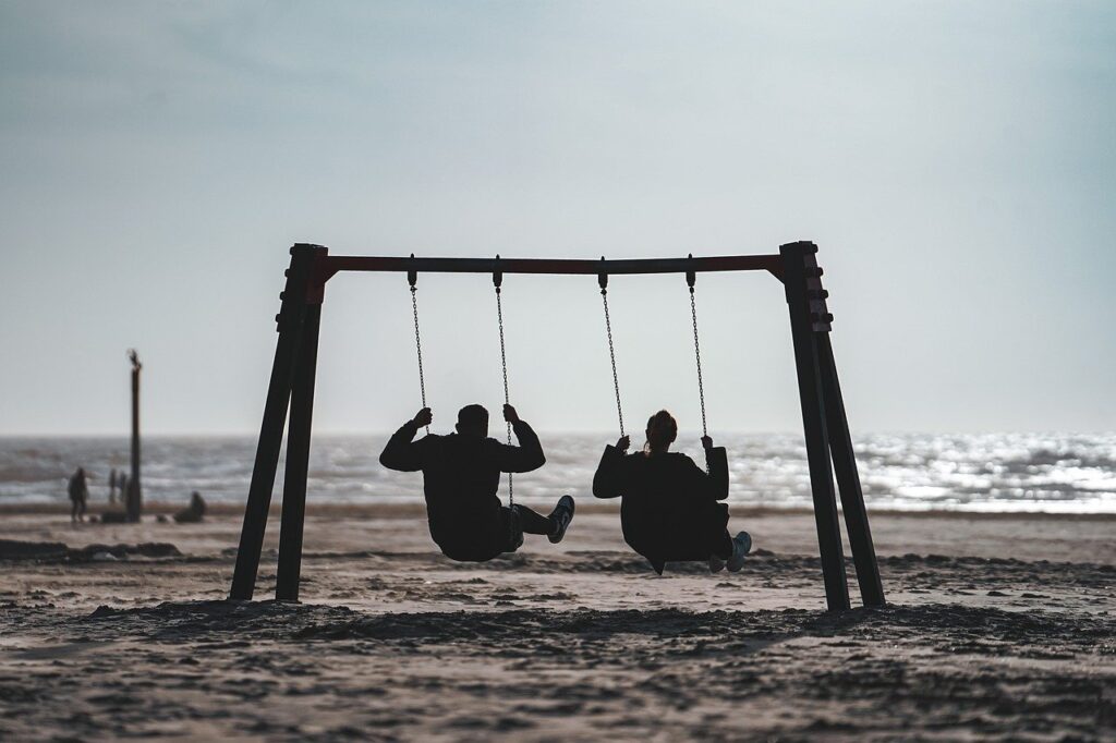 beach, swing, couple