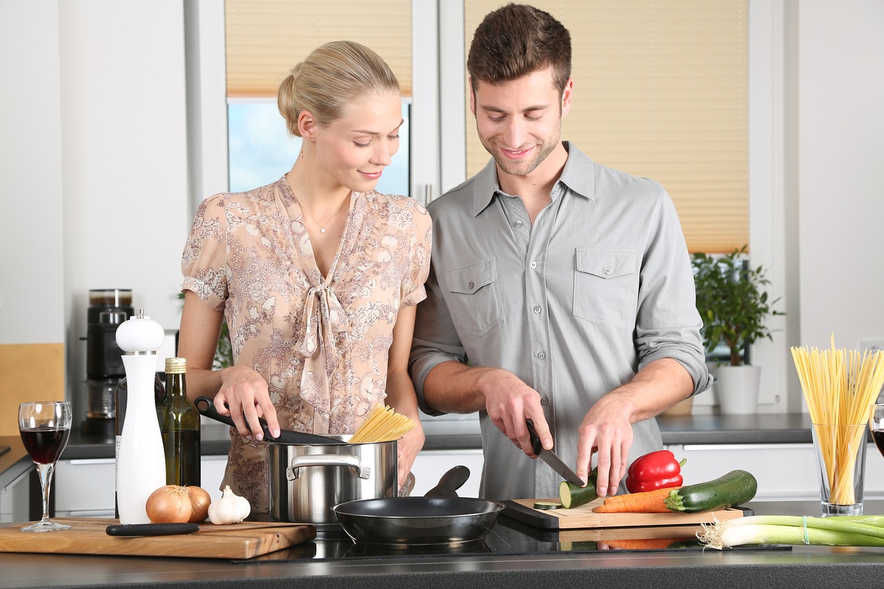 woman, man, kitchen